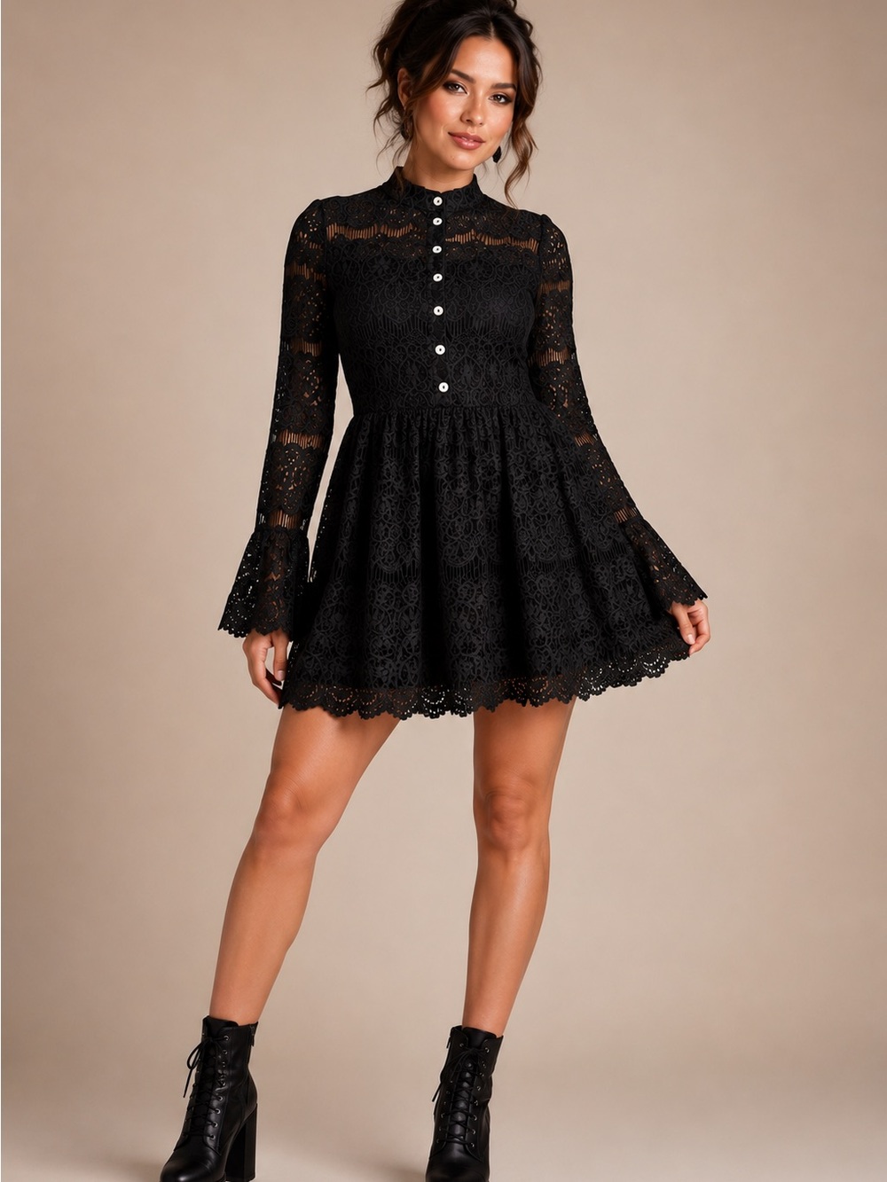 Somedays Lovin Black Lace Button-Front Mini Dress